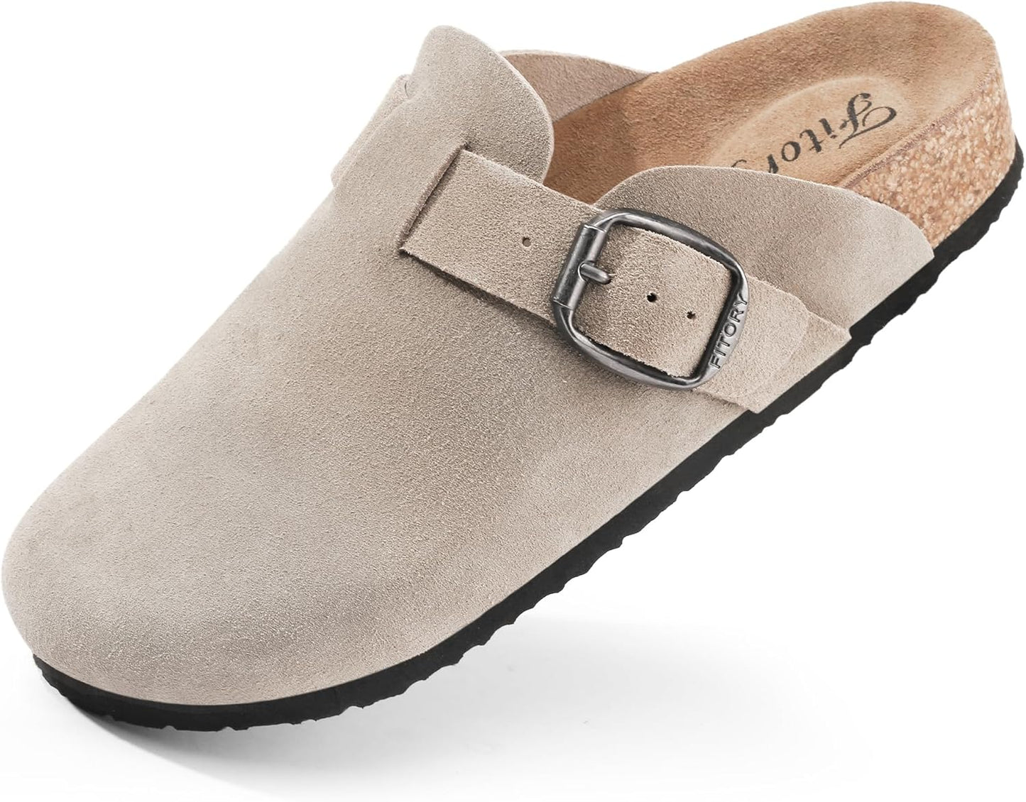 FITORY Womens Clogs Slip-on Potato Shoes with Suede Cork Footbed