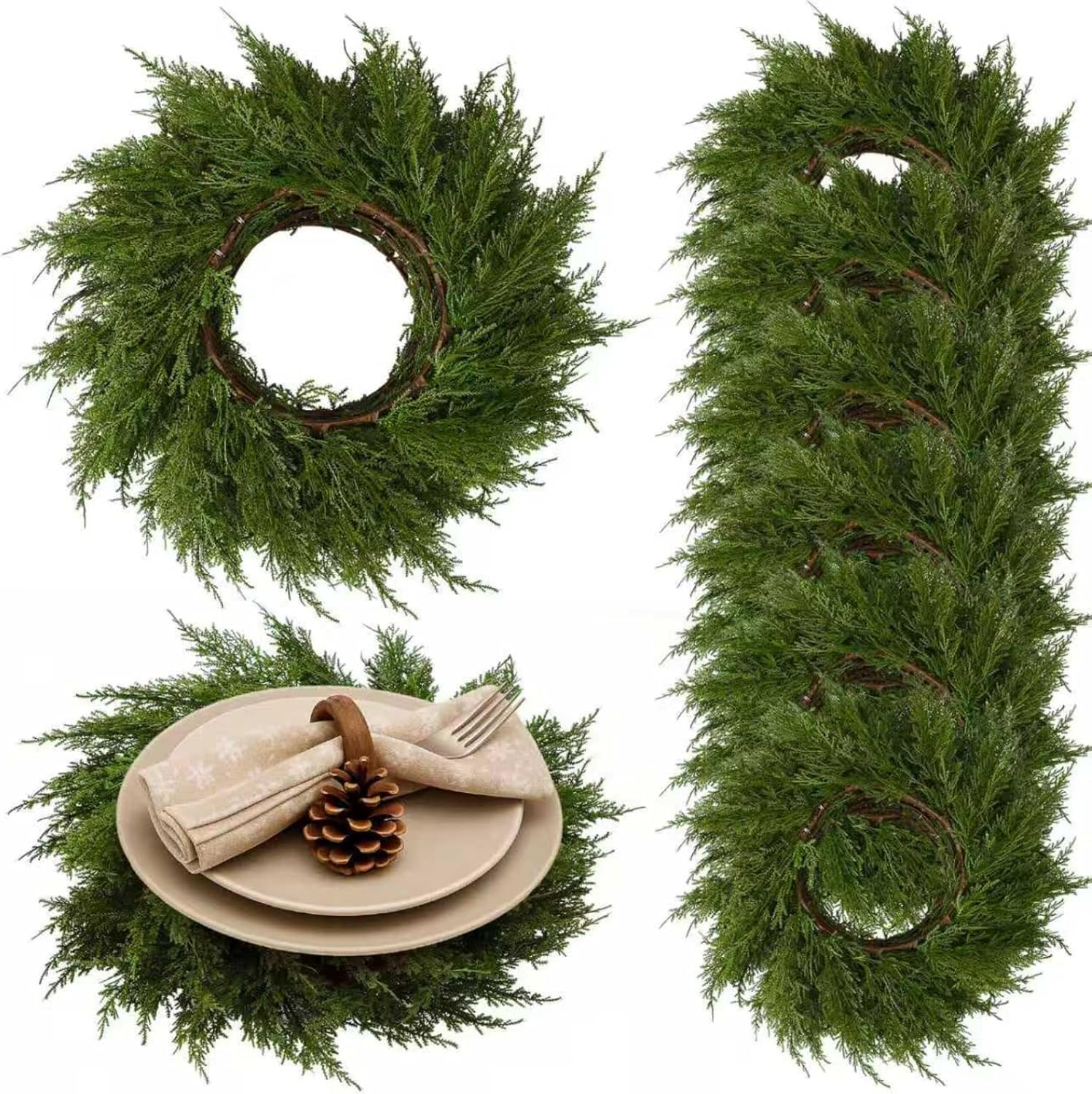 Christmas Placemats Set of 6 Round Greenery for Festive Dining