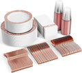 FOCUSLINE 350 Ct Rose Gold Dinnerware Set for 50 Guests - Disposable