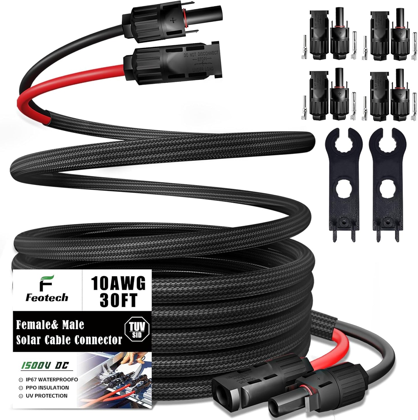 Twin Wire 30 Feet Solar Extension Cable 10AWG for Reliable Power