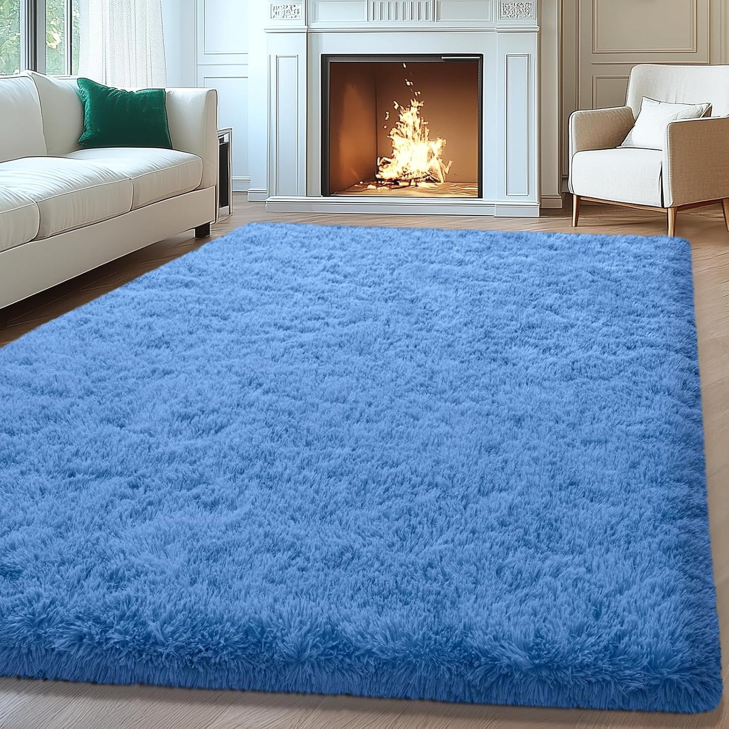 8x10 Area Rugs for Living Room - Soft Fluffy Blue Carpet