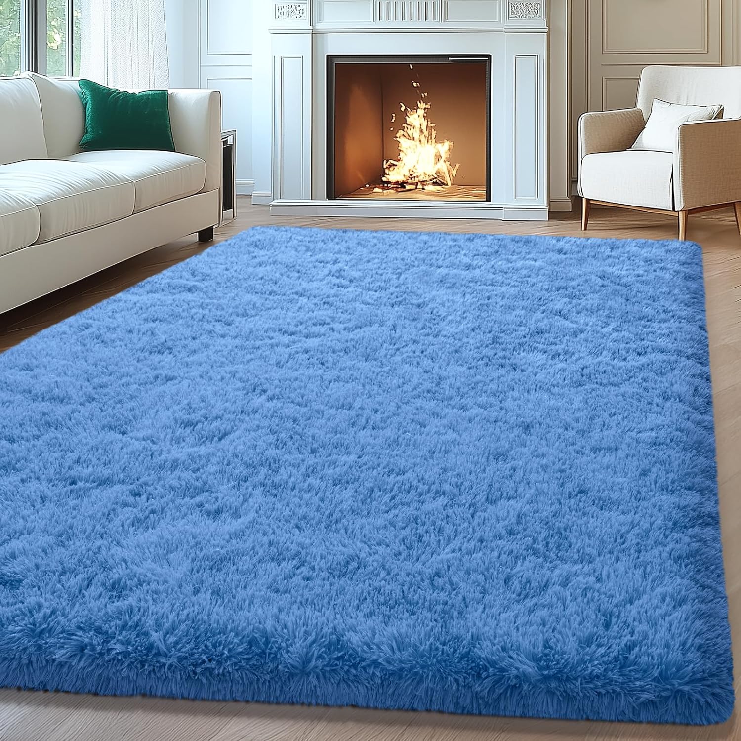 8x10 Area Rugs for Living Room - Soft Fluffy Blue Carpet