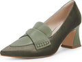 Women's Chunky Block Low Heels Pumps Stitching Retro Work Office Dress