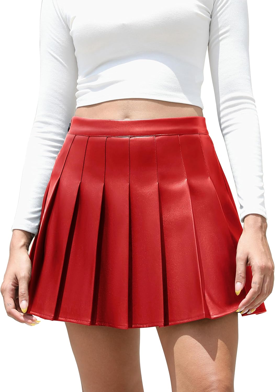Easisim Womens Faux Leather Mini Skirt High Waisted A-line Style