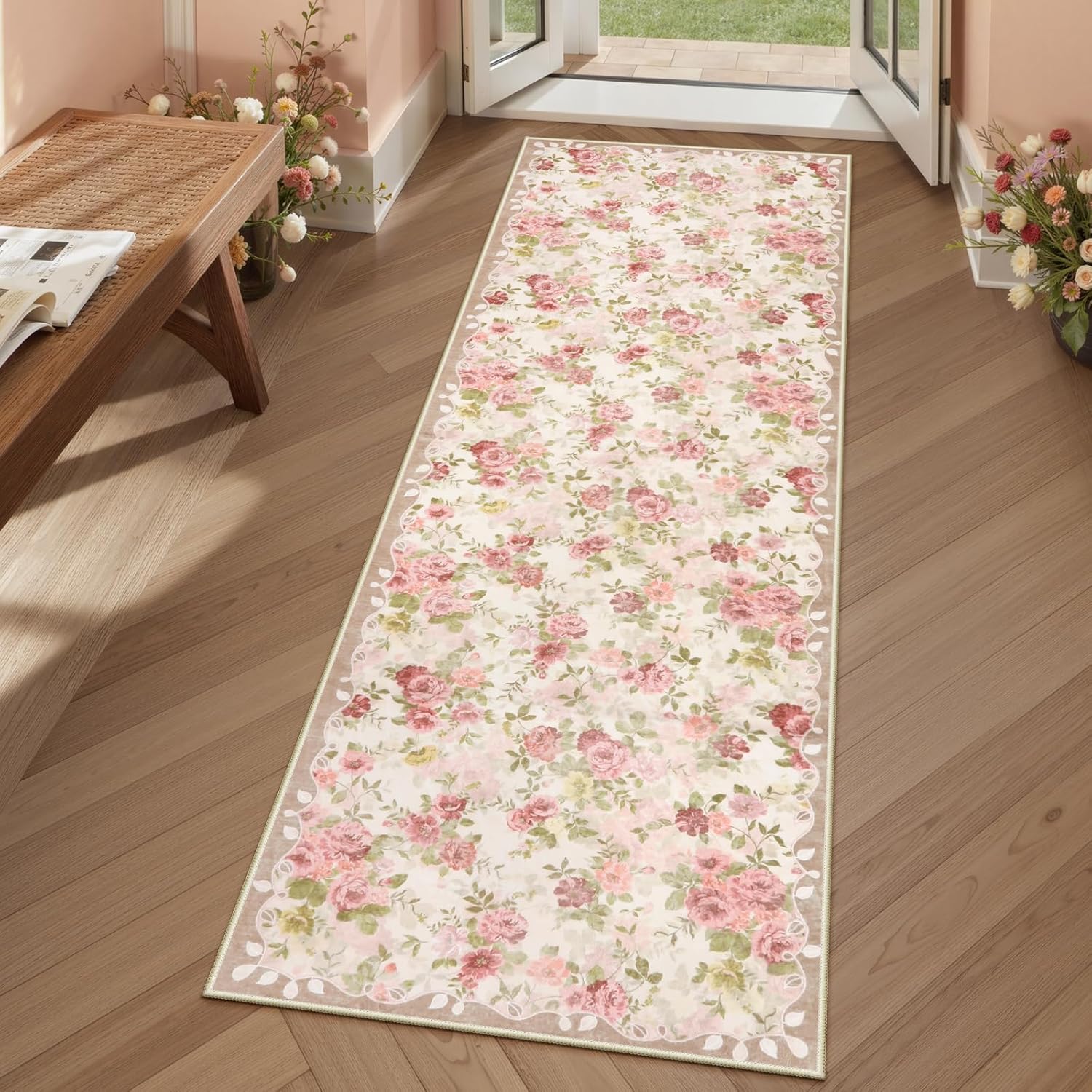 Lahome Floral Runners for Hallways Non Slip Washable Rug