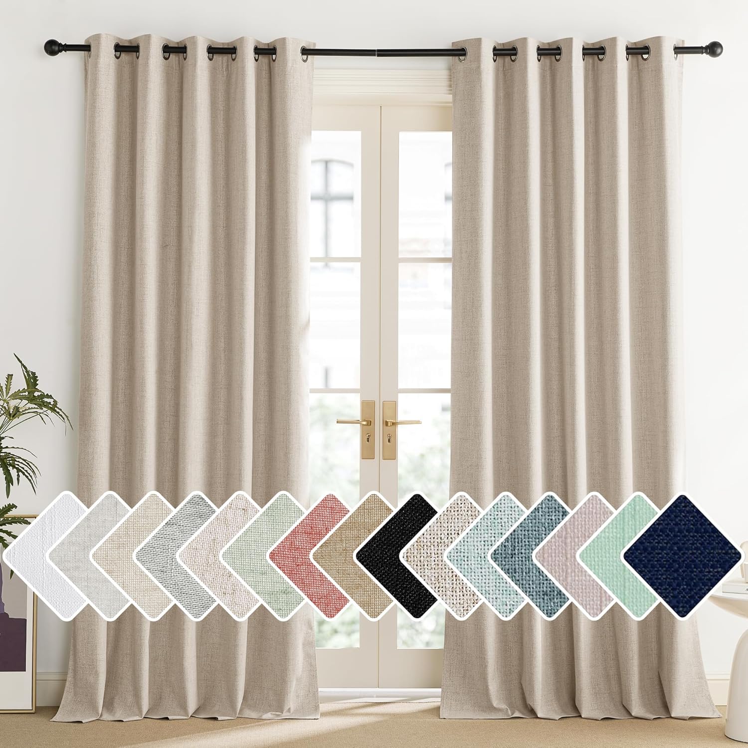 NICETOWN 100% Blackout Linen Curtains for Living Room 84 in