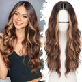 Brown Highlight Long Wavy Wig 26in - Pre-Cut HD Lace Natural Hairline