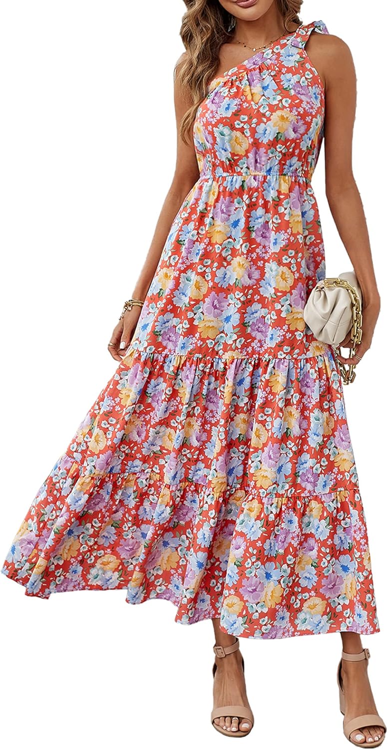 Ditsy Floral One Shoulder Maxi Dress for Summer Weddings