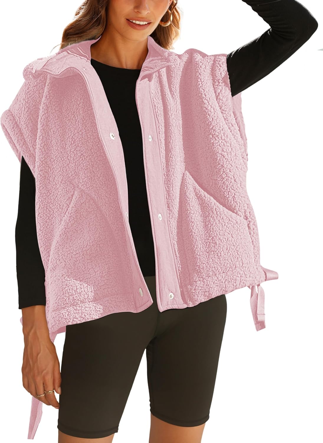 Womens Sherpa Fleece Vest Casual Outerwear with Pockets
