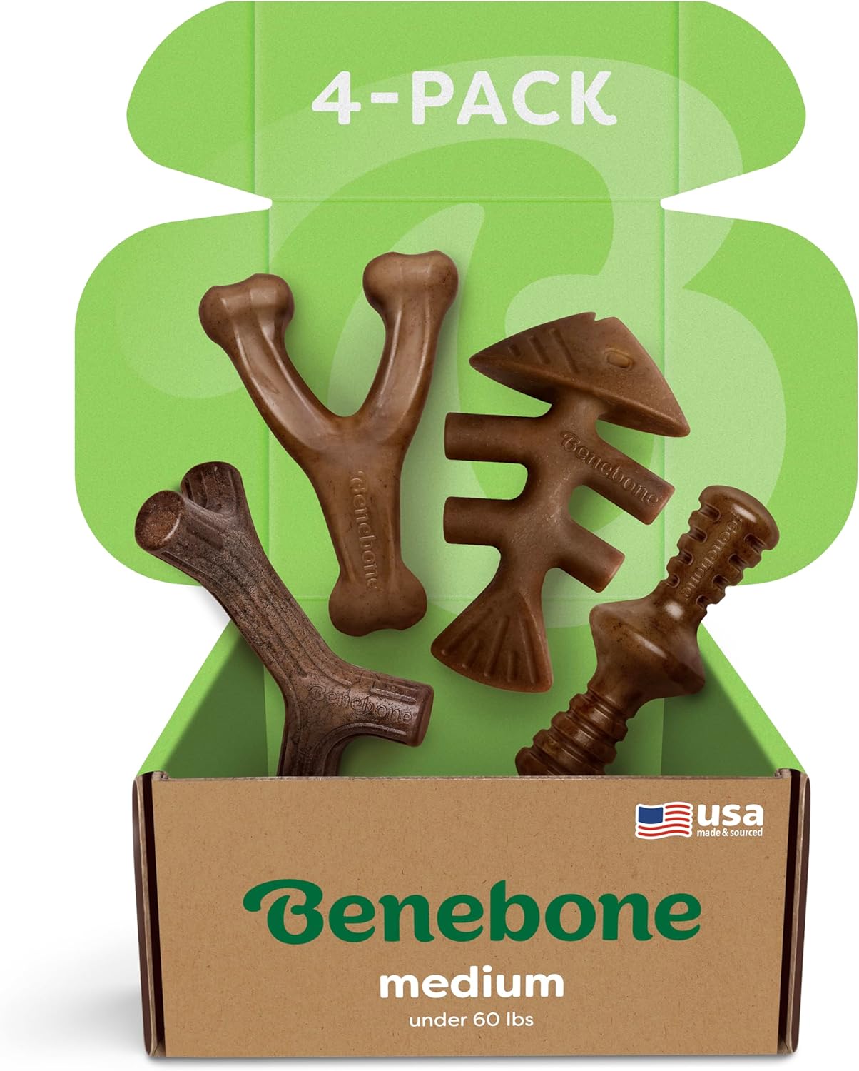 Benebone 4-Pack USA-Made Chew Toys for Medium Dogs