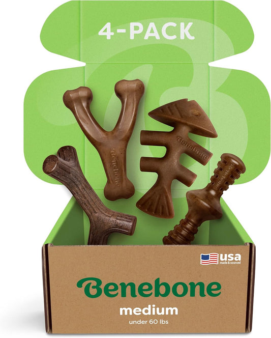 Benebone 4-Pack USA-Made Chew Toys for Medium Dogs