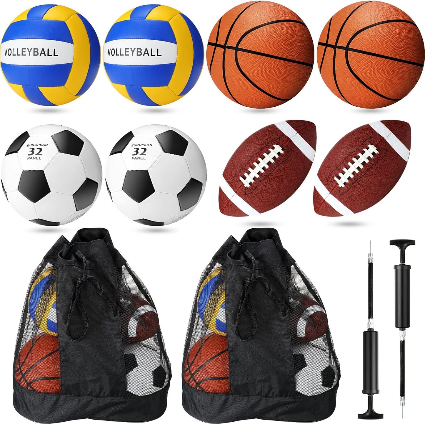 8 Pcs Sports Balls Set for Outdoor Play with Pumps and Bags