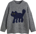 CIDER Womens Cat Sweater Long Sleeve Crew Neck - Cute Patterned