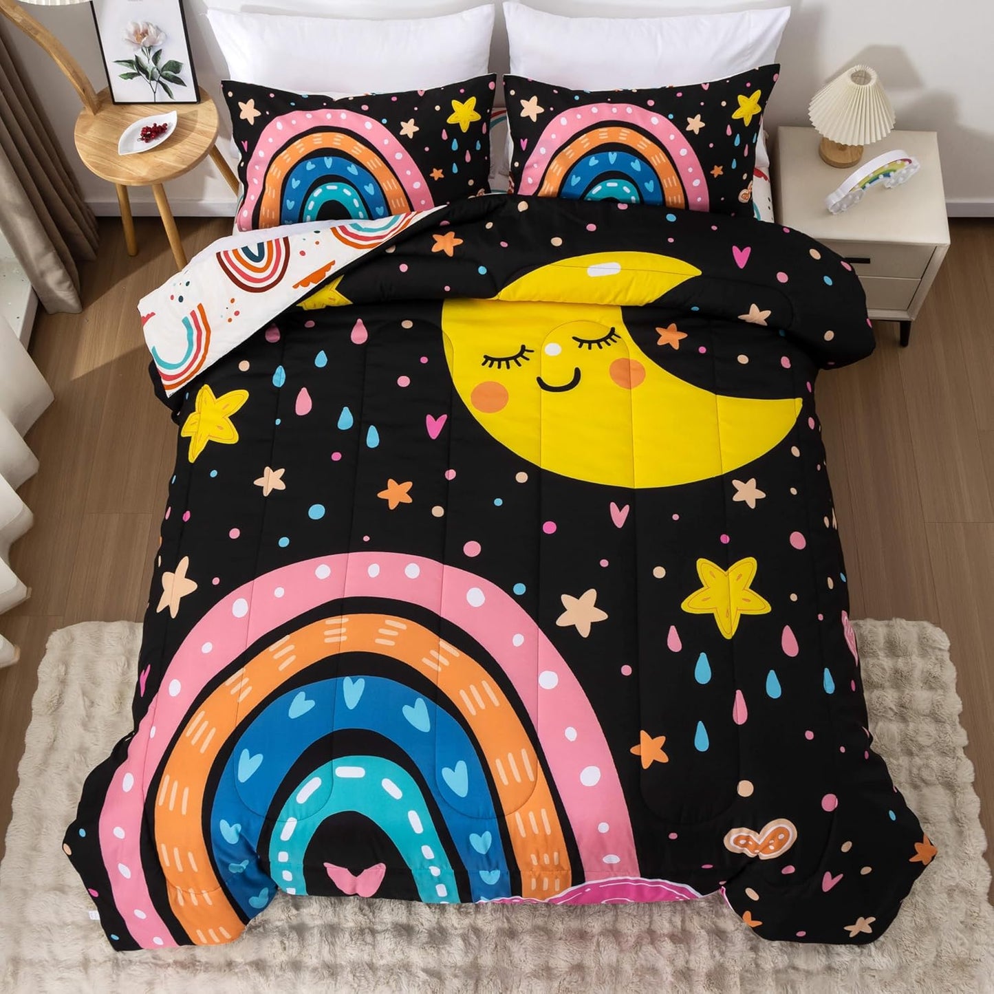 Btargot Lightweight Soft Rainbow Comforter Set for Kids Twin