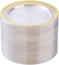 100PCS Clear Plastic Party Plates, Elegant Gold Rim, Disposable for Weddings, 10.25 Inch