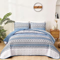 Light Blue Bohemian Queen Quilt Set for All Season Comfort