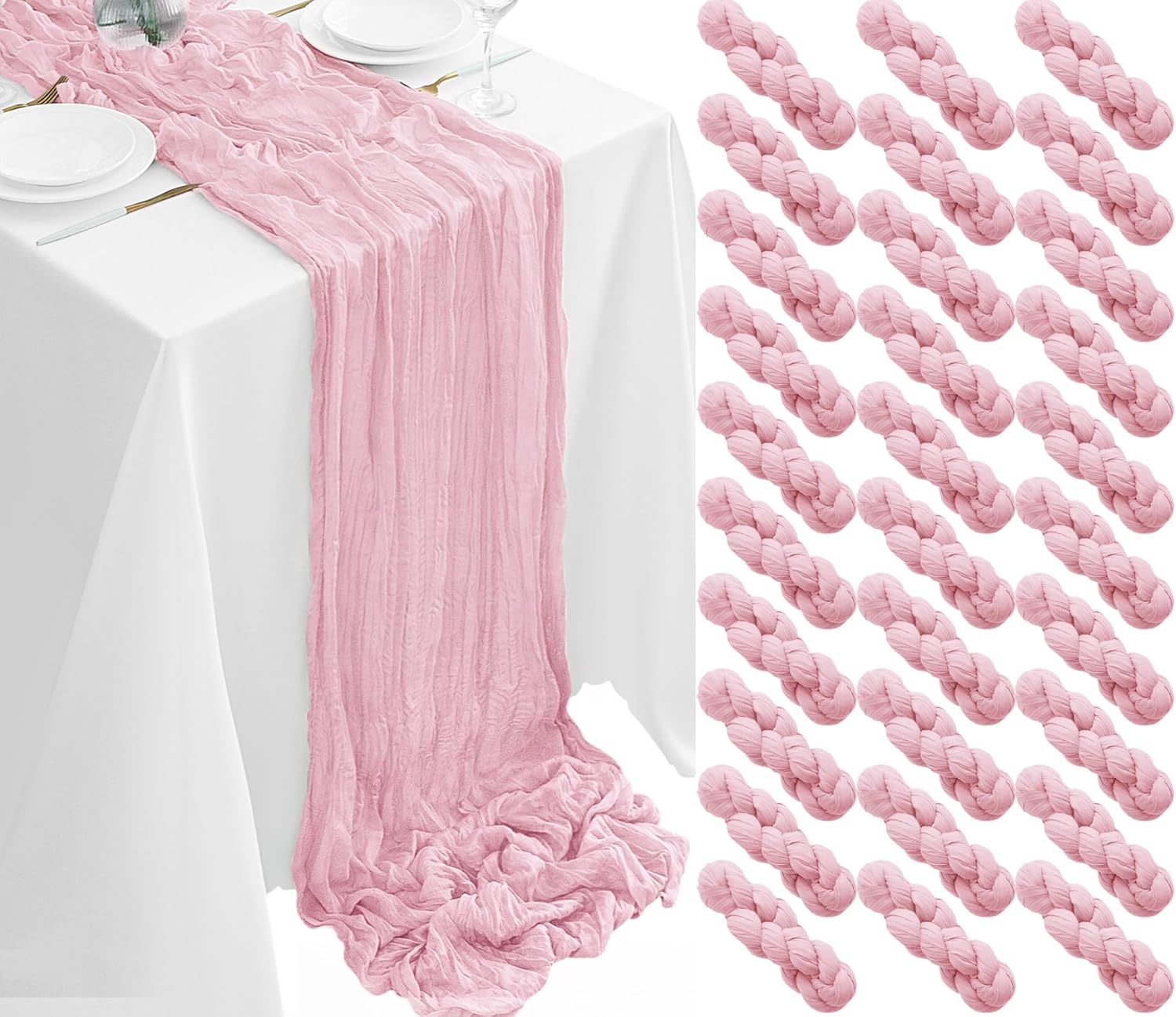 30Pack Pink Table Runner for Weddings and Parties - 35 x 120 in