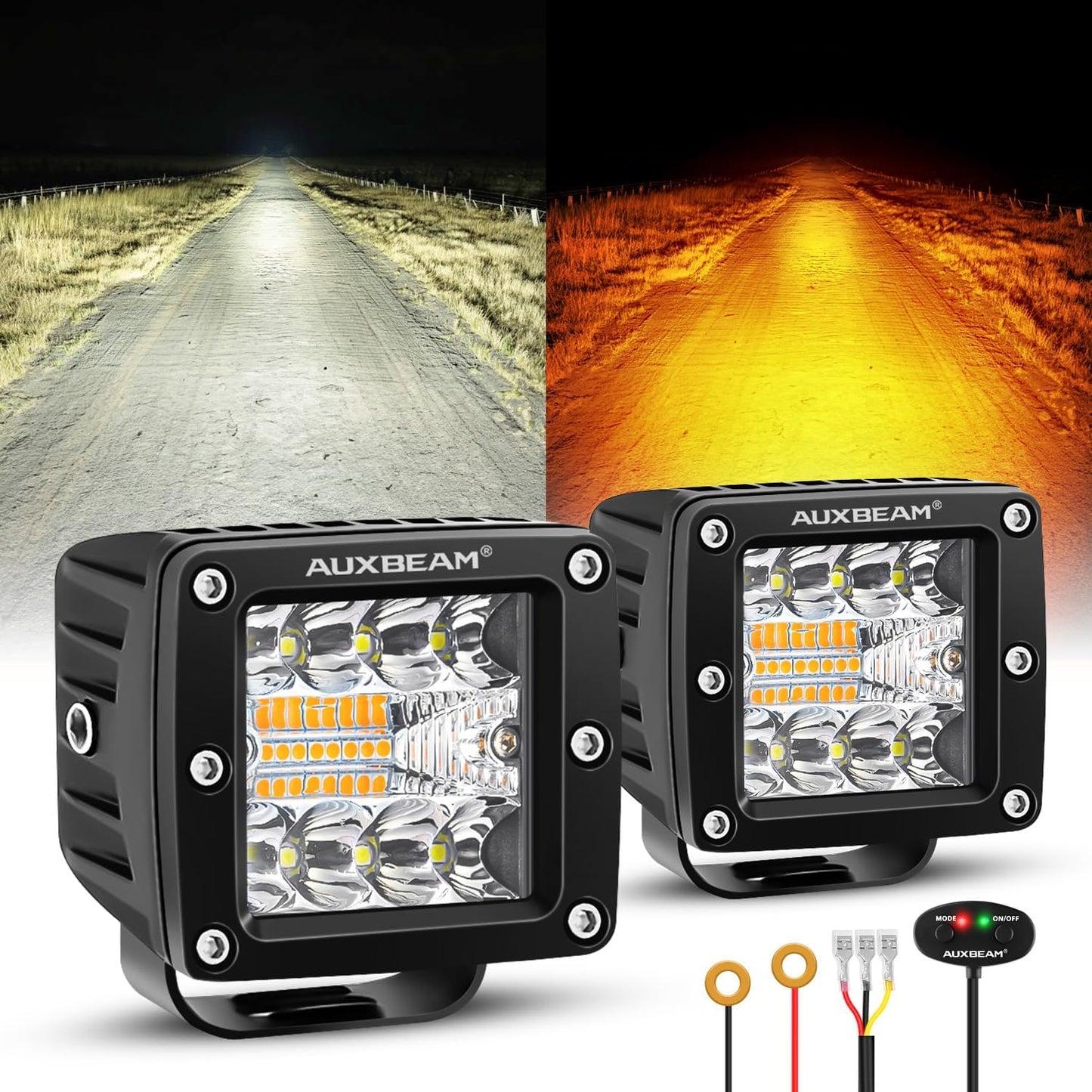 Auxbeam 6 Modes Amber White Series LED Cubes for Off-Road Use