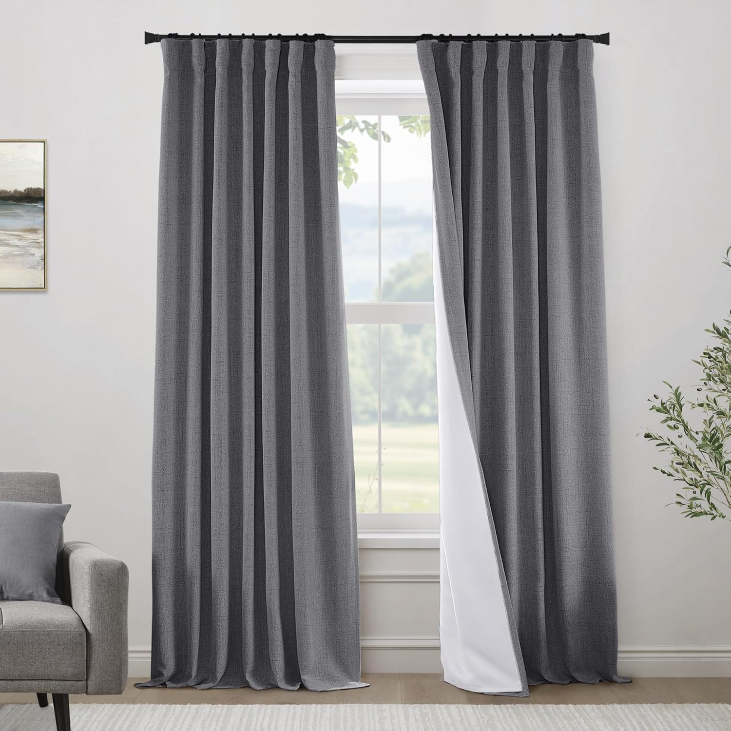 PANELSBURG Dark Grey Curtains 84 Inch Length for Total Blackout