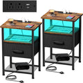 Nightstands Set of 2 with Charging Station and LED - Smart Bedside