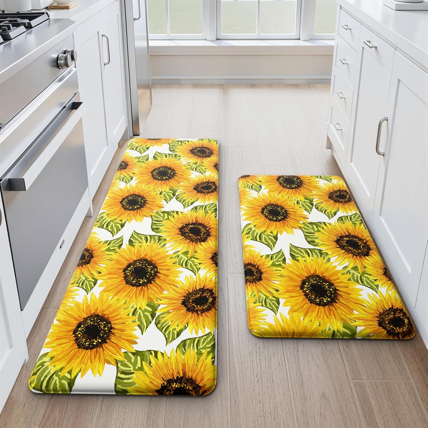 MAYHMYO Sunflower Kitchen Mat Set of 2 - Anti Fatigue Cushioned Rugs