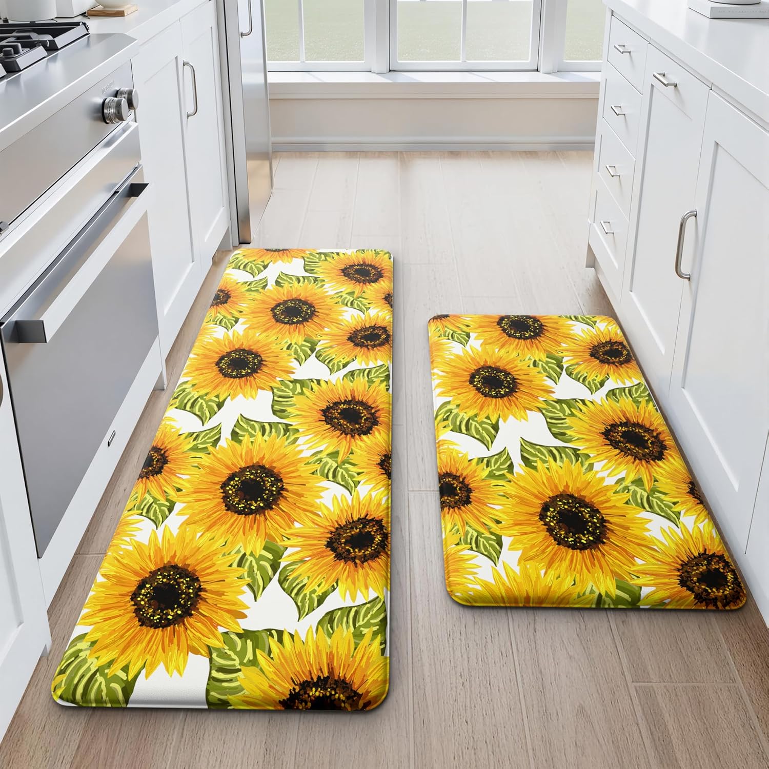MAYHMYO Sunflower Kitchen Mat Set of 2 - Anti Fatigue Cushioned Rugs