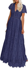 MEROKEETY V Neck Floral Lace Maxi Dress - Flattering Bridesmaid Option