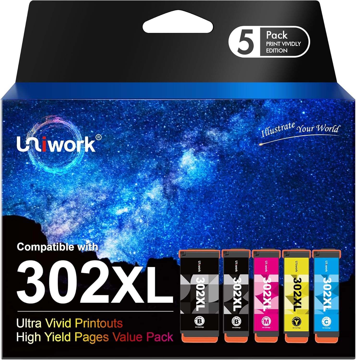Vibrant Prints with Uniwork 302XL Ink Cartridge Set