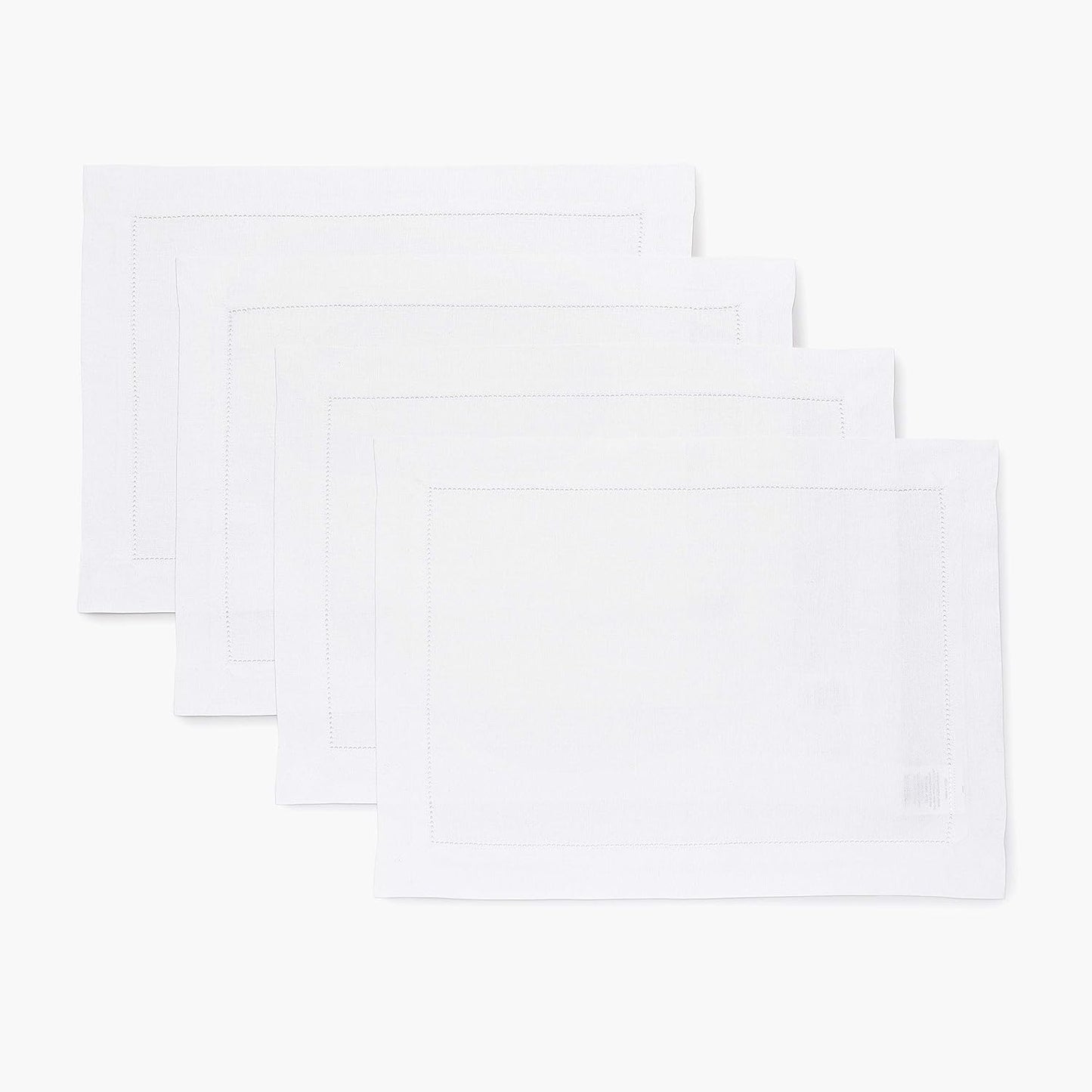 Classic Hemstitch White Linen Placemats Set of 4 for Holidays