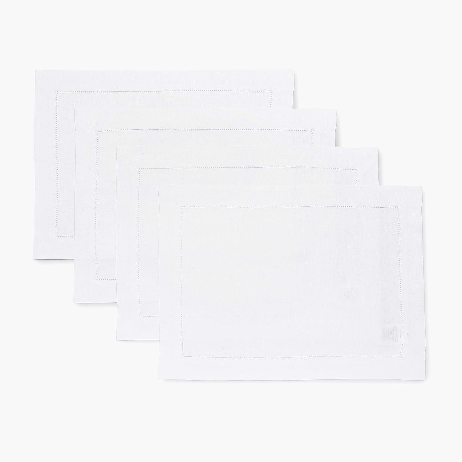 Classic Hemstitch White Linen Placemats Set of 4 for Holidays