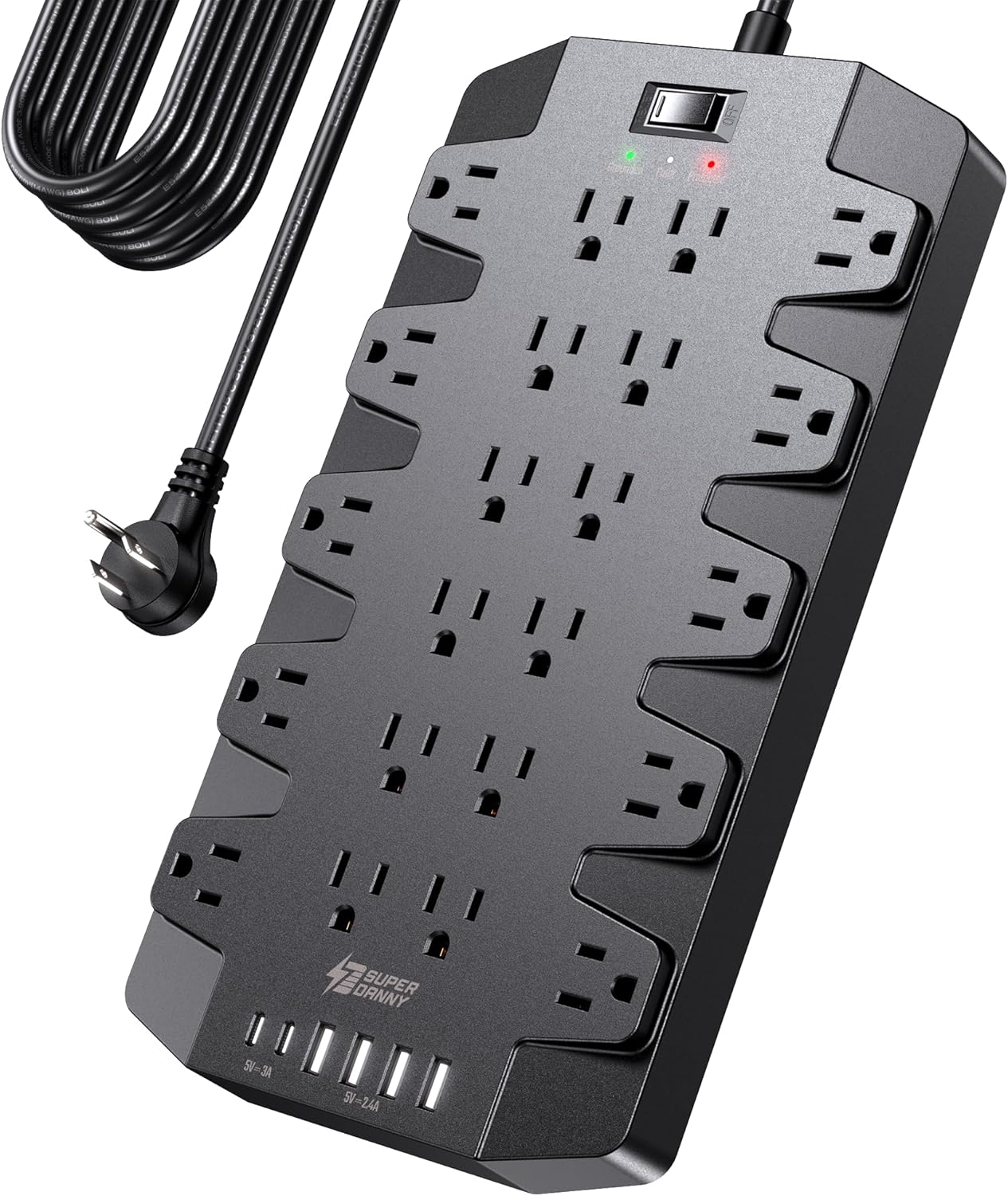 15 Ft Extension Cord Power Strips with Surge Protection Features