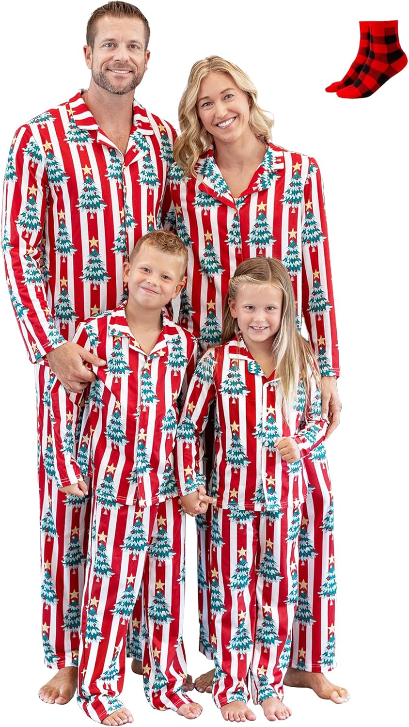 Matching Christmas Pajamas for Family with Buffalo Plaid Socks