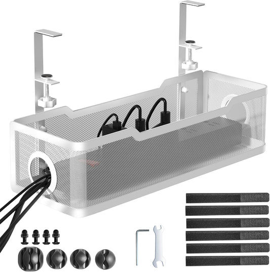 Cinati White Under Desk Cable Tray - No Drill, No Damage