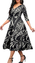 Women's Casual Wrap Flared Midi Dress V-Neck A-Line - Flattering