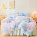 Fluffy Tie Dye Blue Faux Fur Comforter Cover Set for Twin Beds