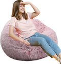 Fluffy Bean Bag Chair 3FT Round Memory Foam Filled - Ultra Soft Pink