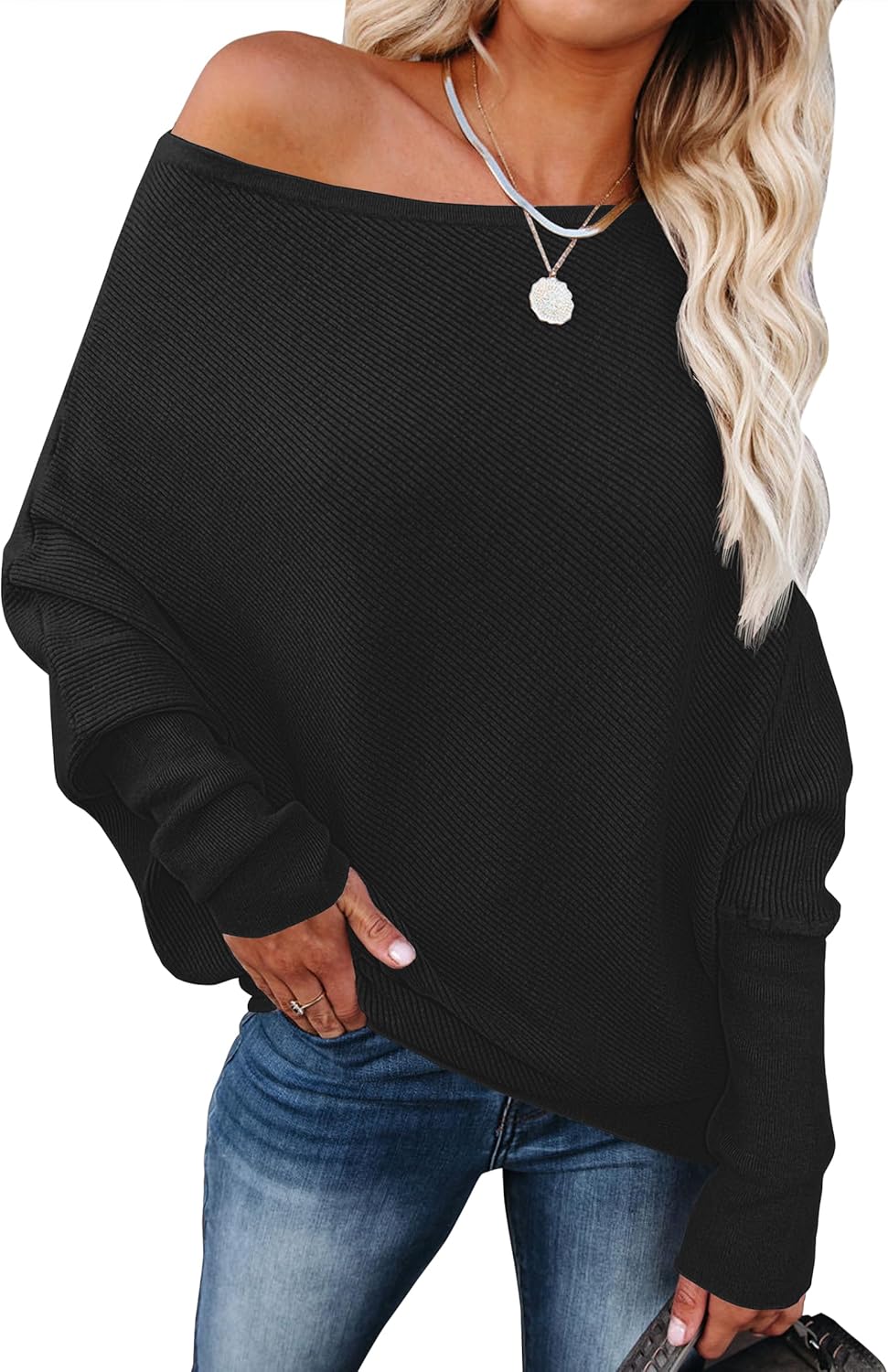 Womens Off Shoulder Sweaters for Fall - Casual Knit Tops