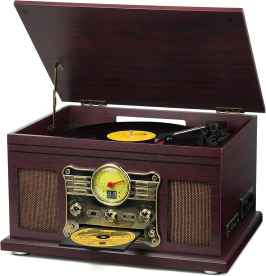 Bluetooth Record Player 10 in 1 with Vintage Mahogany Design