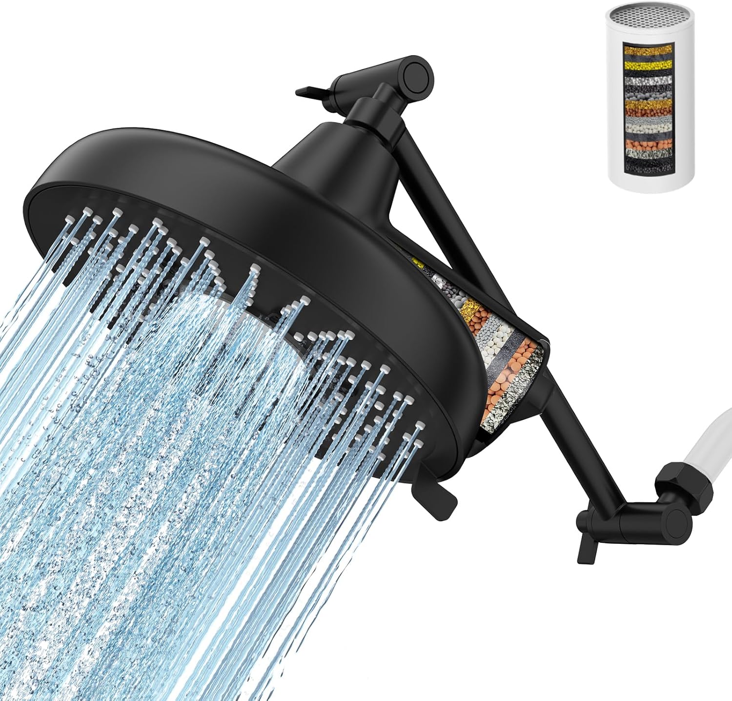 Filtered Shower Head with Extension Arm for Hard Water Relief