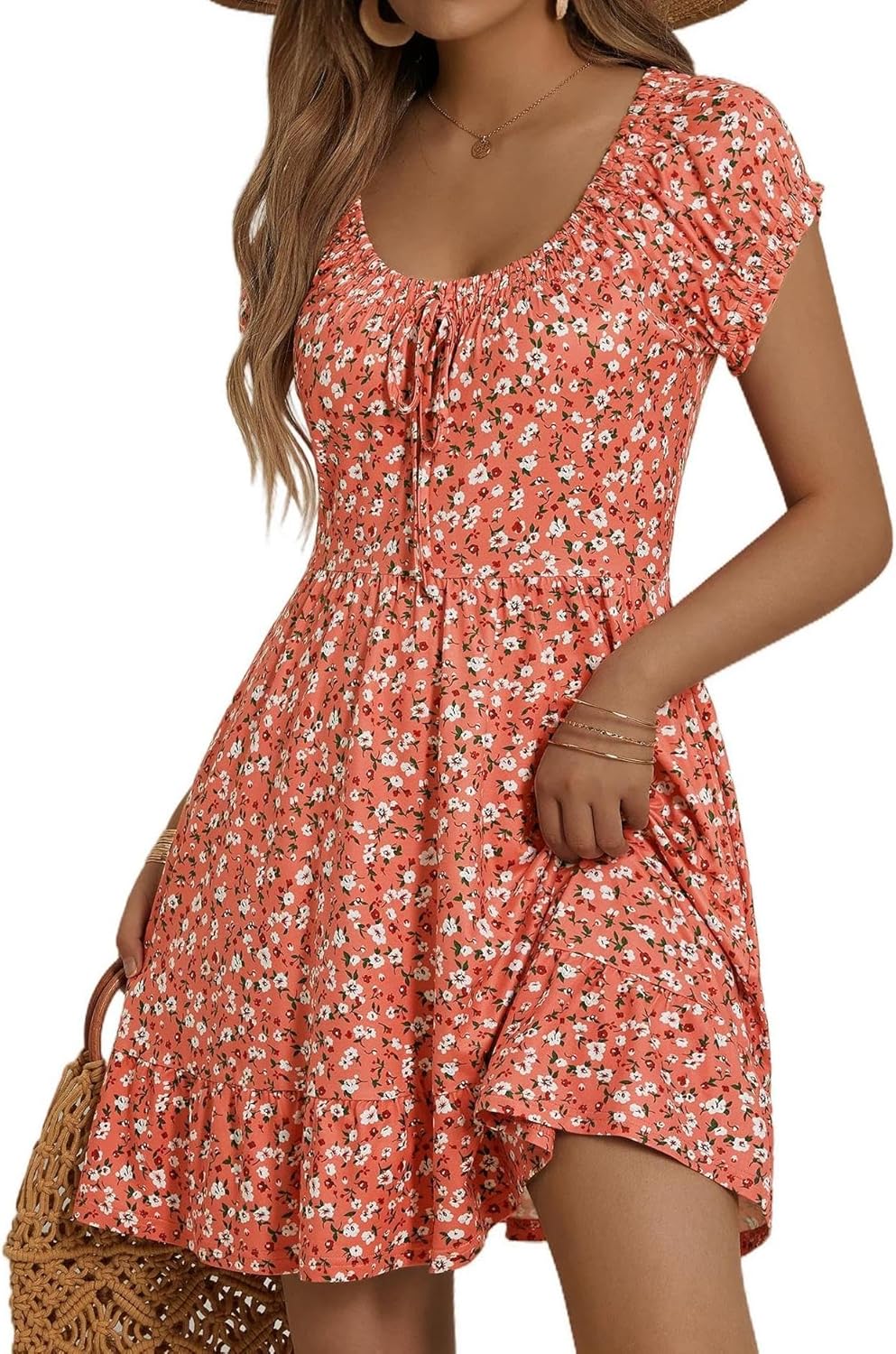 Floral Short Summer Mini Dresses with Pockets for Teens