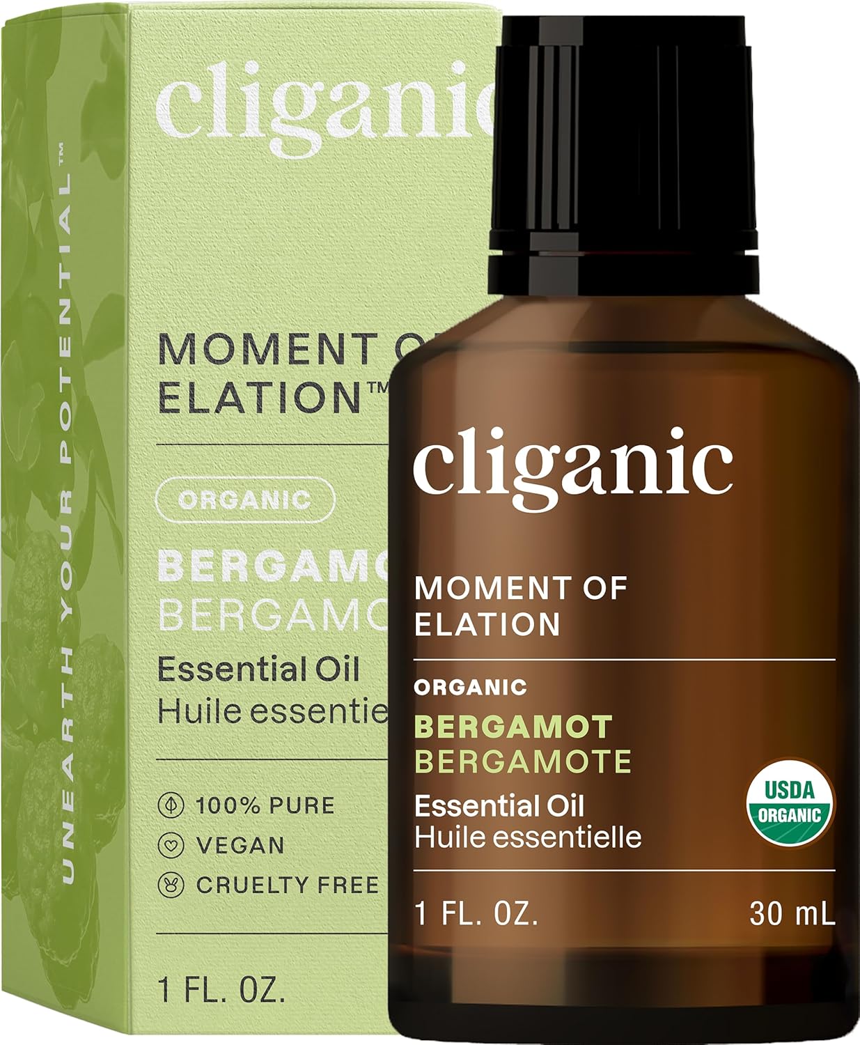 Cliganic Organic Bergamot Essential Oil for Aromatherapy Use