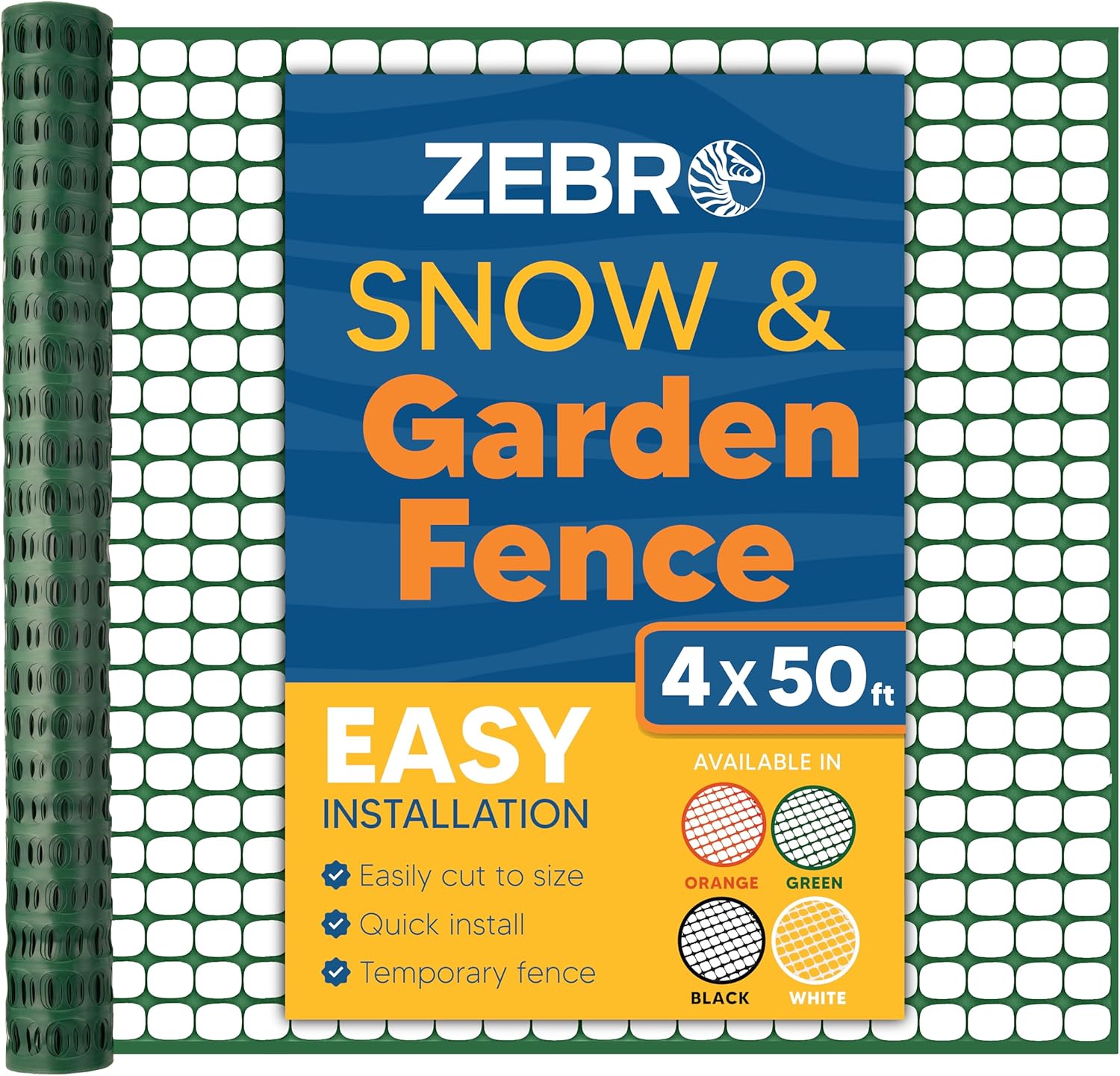 ZEBRO 4ft x 50ft Green Plastic Garden Fence Roll for Safety