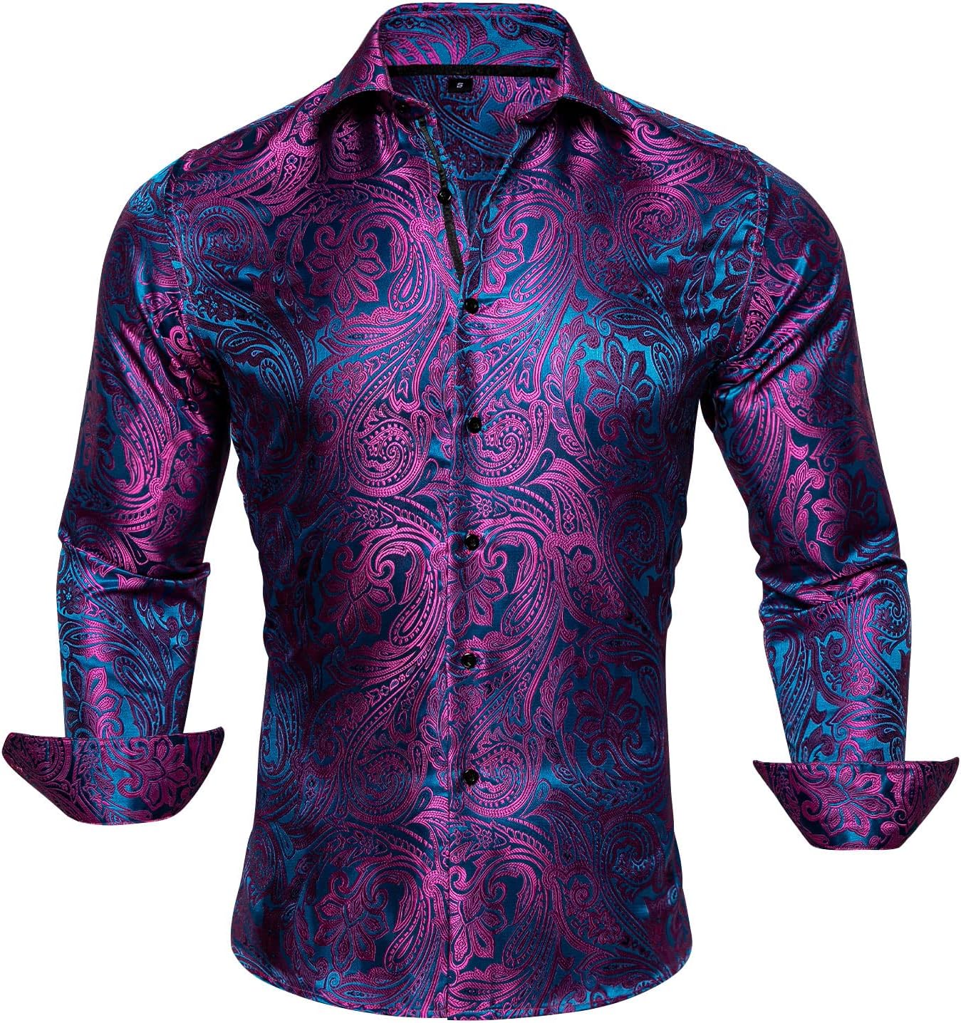 Barry.Wang Men's Dress Shirt Paisley Silk Long Sleeve Top
