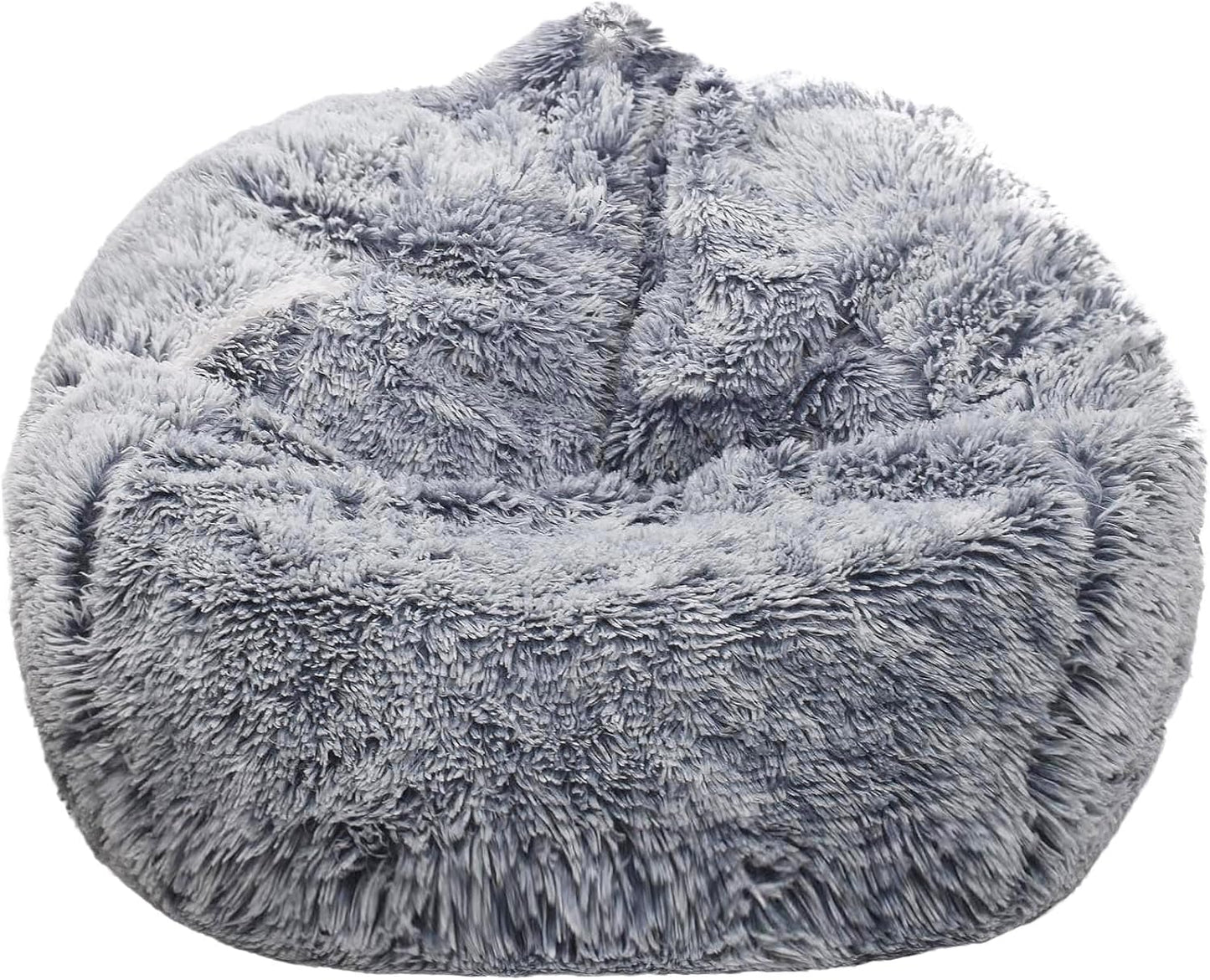 Fluffy Stuffed Animal Storage Bean Bag Chair Cover in Gray