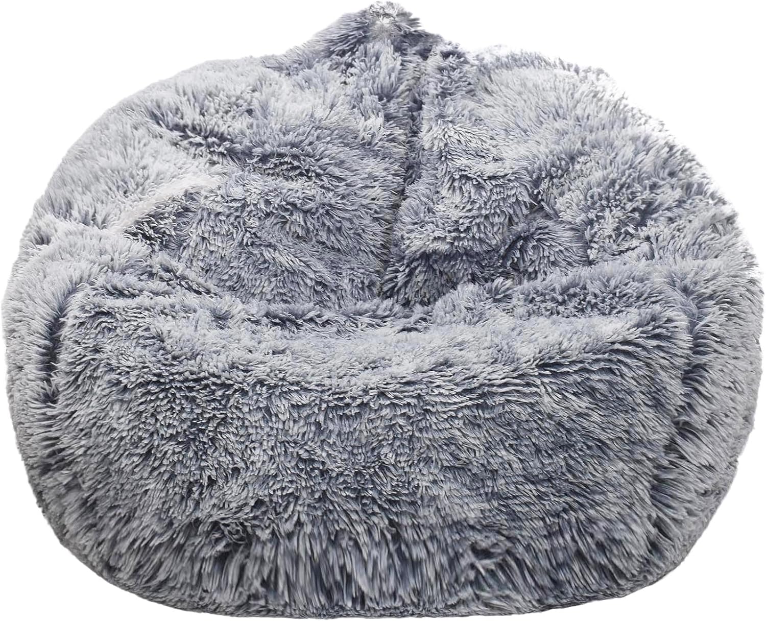 Fluffy Stuffed Animal Storage Bean Bag Chair Cover in Gray