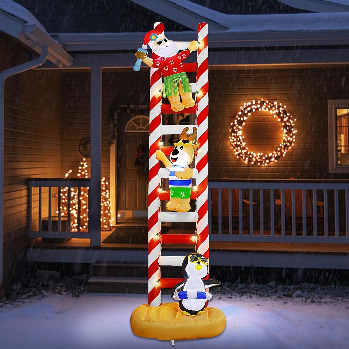 Joliyoou 10FT Christmas Inflatable Ladder with Santa and Friends