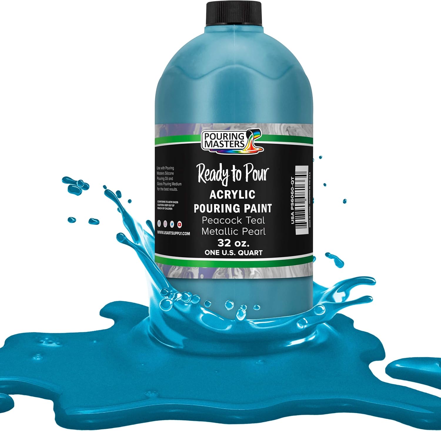 Pouring Masters Peacock Teal Metallic Iridescent Paint for Art