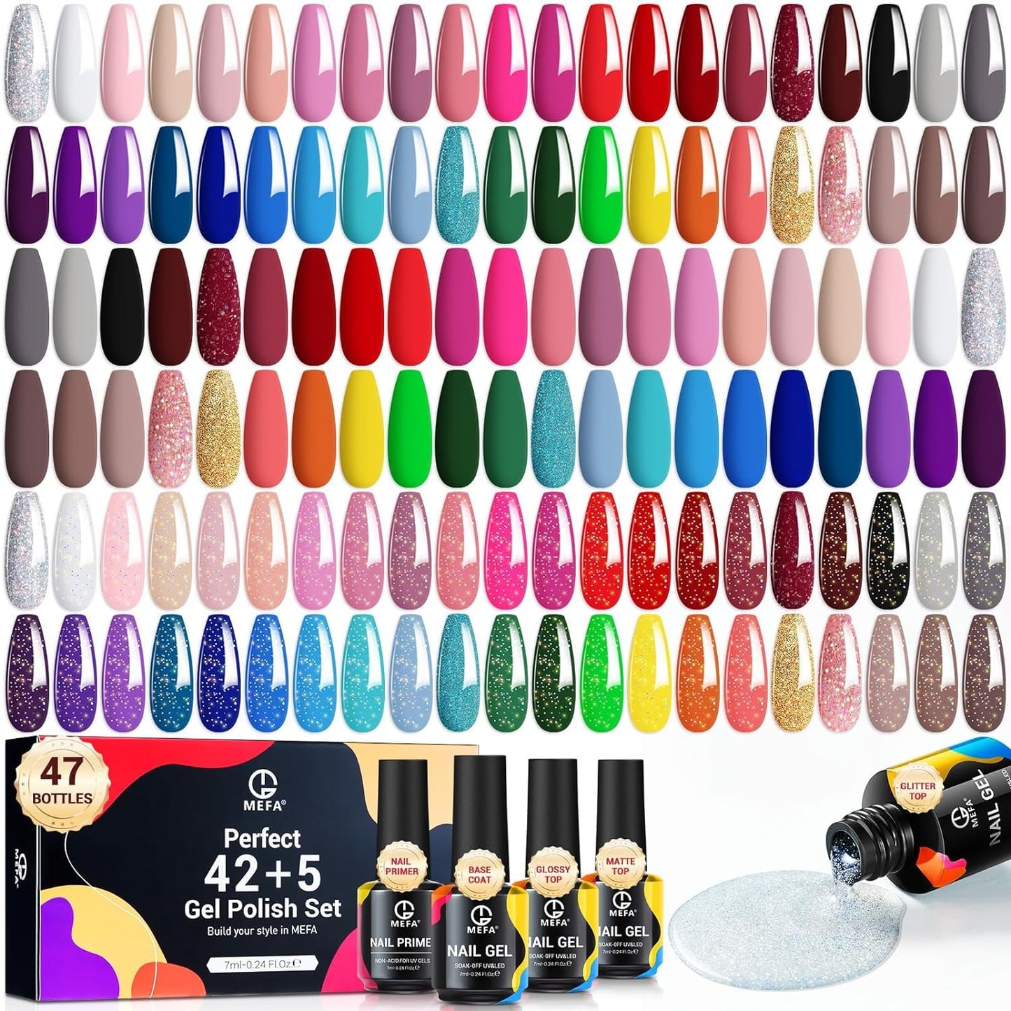 MEFA 47 PCS Gel Nail Polish Kit for Stunning DIY Manicures