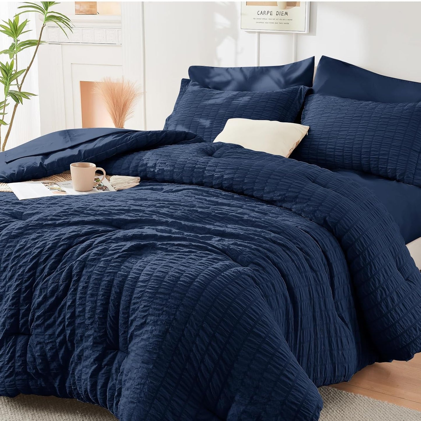 HYMOKEGE Navy Blue Full Size Comforter Set for All Seasons