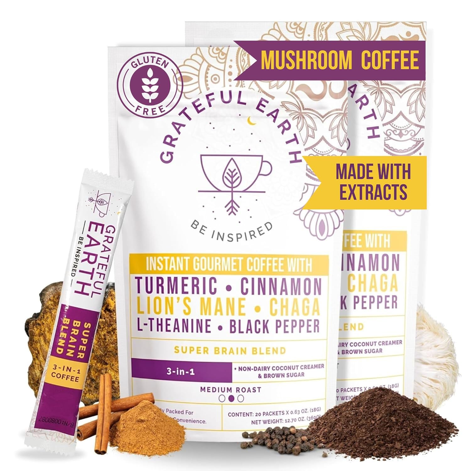 Grateful Earth Mushroom Coffee: Super Brain Blend for Energy